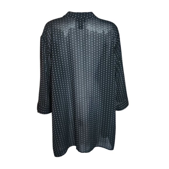 Maggie Barnes Shirt Top Womens Plus Size 3X Black White Dotted Button Down Sheer - Picture 3 of 6